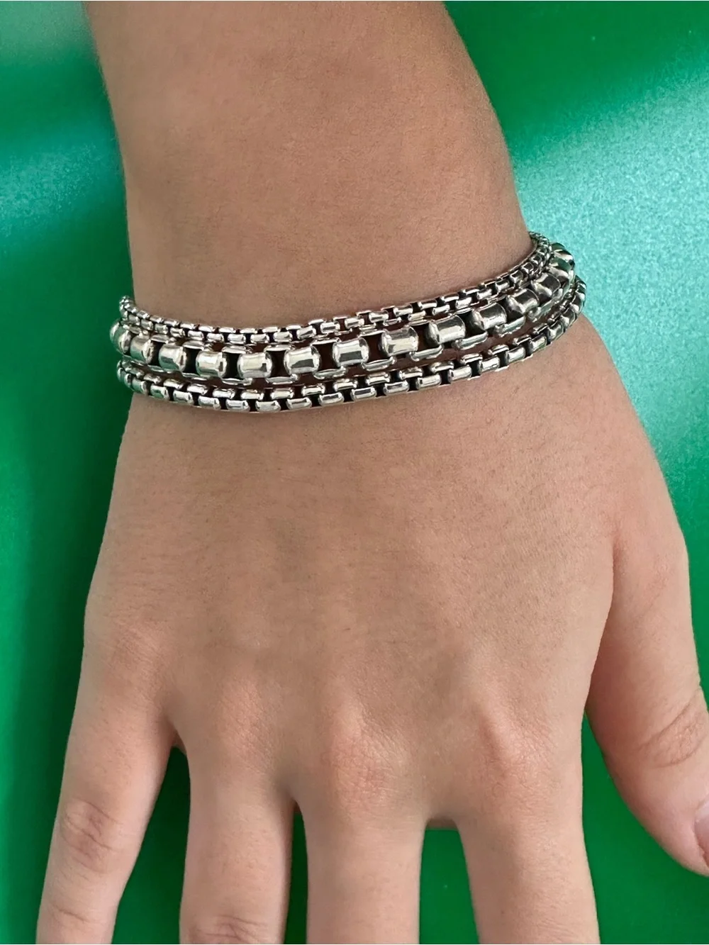 JAI 925 Sterling Silver Multi-Row Box Chain Bracelet - Silver